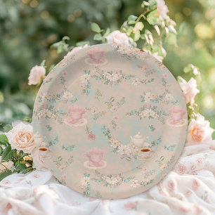 Plato De Papel Shabby chic Tea Fiesta Bridal Shower