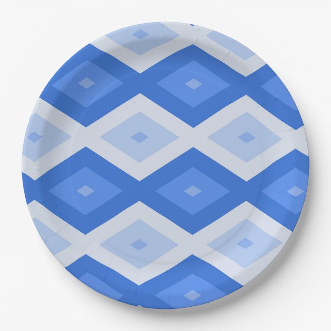 Plato De Papel Shades of blue diamond pattern (Anverso)