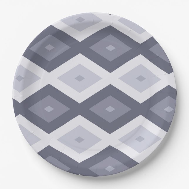 Plato De Papel Shades of blue grey diamond pattern (Anverso)