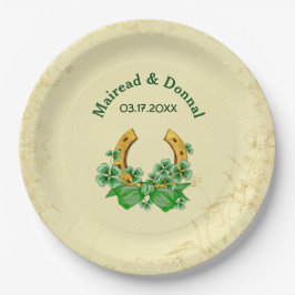 Plato De Papel Shamrock and Gold Irish Boda - Personalizar