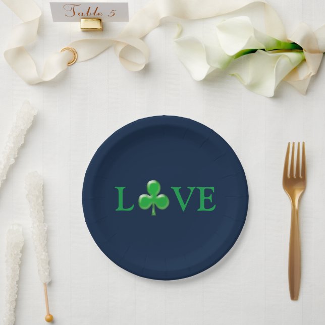 Plato De Papel Shamrock azul marino verde de San Patricio (Boda)