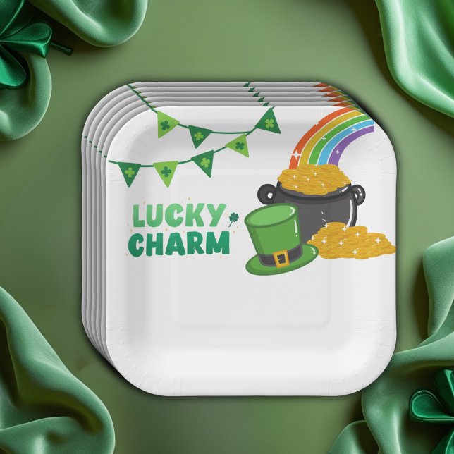 Plato De Papel Shamrock Charm Shamrock St. Patrick's Day Baby Sho (Subido por el creador)