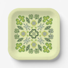 Plato De Papel Shamrock Clover Floral Mandala Amarillo