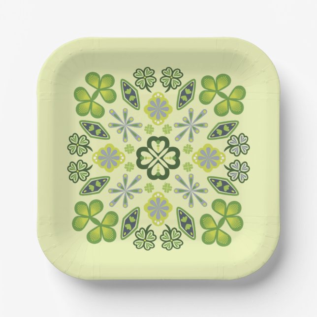 Plato De Papel Shamrock Clover Floral Mandala Amarillo (Anverso)