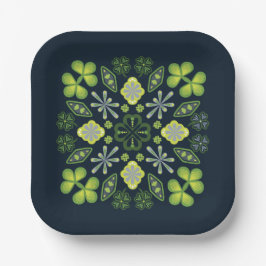 Plato De Papel Shamrock Clover Floral Mandala Azul