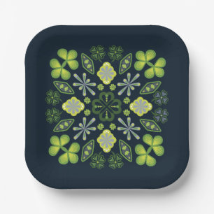 Plato De Papel Shamrock Clover Floral Mandala Azul
