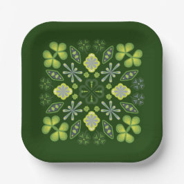 Plato De Papel Shamrock Clover Floral Mandala Green