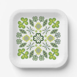 Plato De Papel Shamrock Clover Floral Mandala White