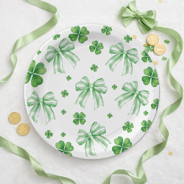 Plato De Papel Shamrock Green Bow St. Patricks Day 