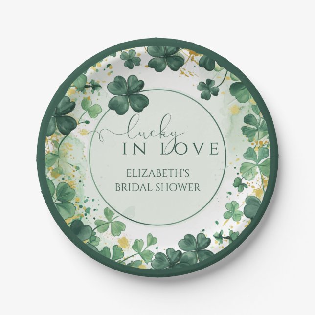 Plato De Papel Shamrock Lucky in Love Bridal Shower (Anverso)