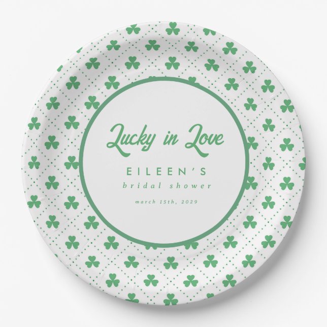 Plato De Papel Shamrock verde St. Patrick's Irish Bridal Shower (Anverso)