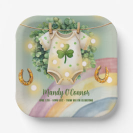 Plato De Papel Shamrock y Baby Shower arcoiris con encanto