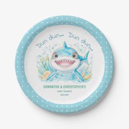 Plato De Papel Shark Baby Shower Ocean Sea Blue Boy Baby Shower