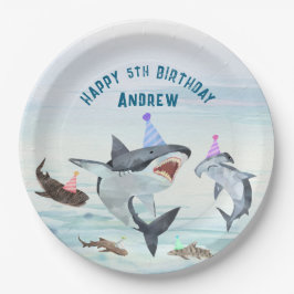 Plato De Papel Shark Birthday Pool Party Paper Plates