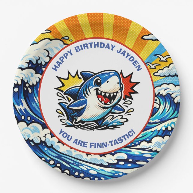 Plato De Papel Shark Themed Nautical Boy's Birthday Party (Anverso)