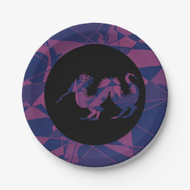 Plato De Papel Shattered Blue Red Chinese dragon