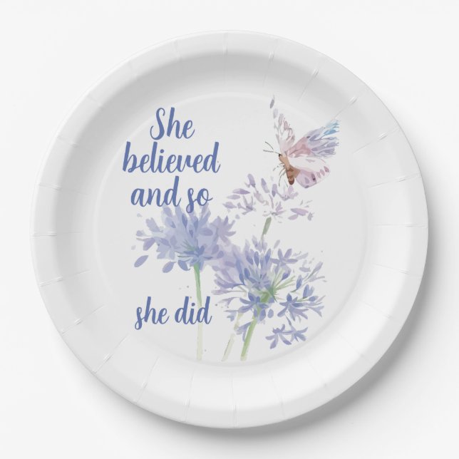 Plato De Papel "She believed and so Motivational Quote Butterfly (Anverso)