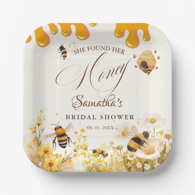 Plato De Papel She found her honey Bee bridal shower (Anverso)