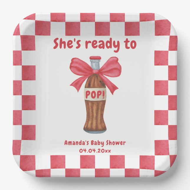 Plato De Papel She is Ready to Pop Soda Bottle Baby Shower (Anverso)