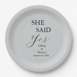 Plato De Papel She Said Yes Bridal Shower Grey