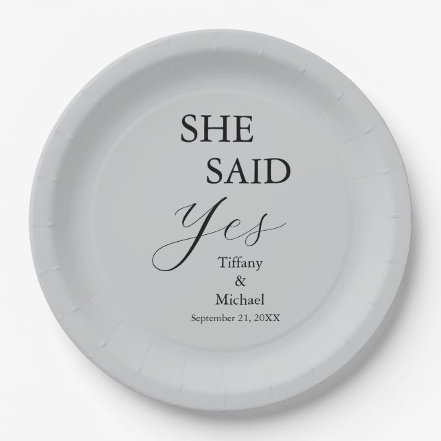 Plato De Papel She Said Yes Bridal Shower Grey (Anverso)