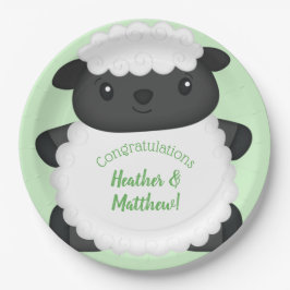 Plato De Papel Sheep Baby Shower Green