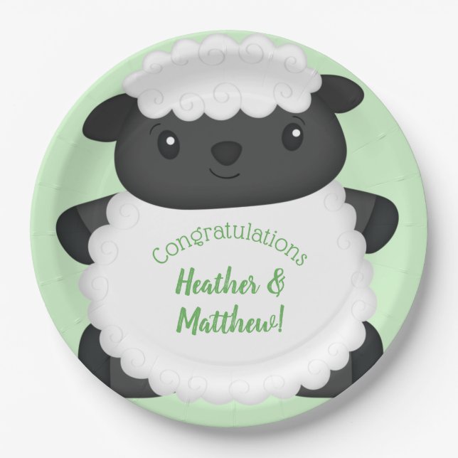 Plato De Papel Sheep Baby Shower Green (Anverso)