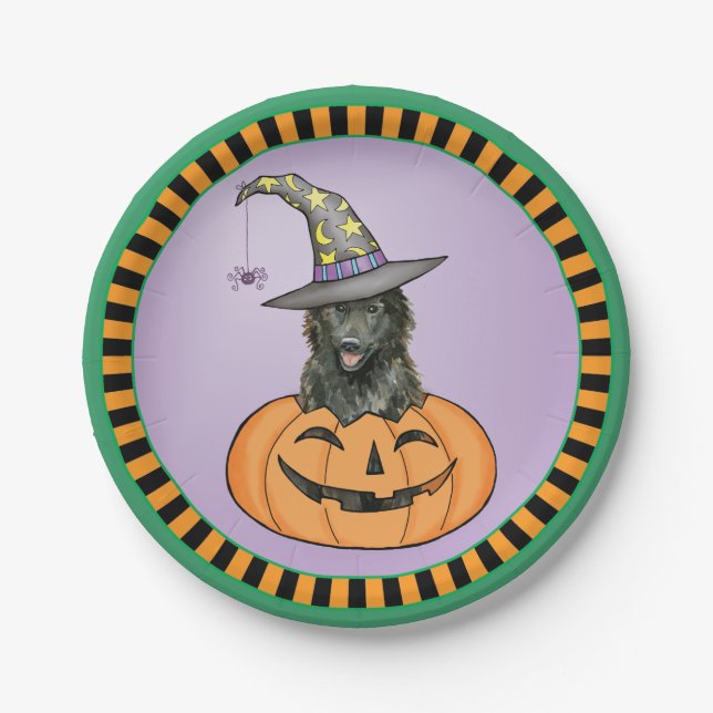Plato De Papel Sheepdog belga de Halloween (Anverso)