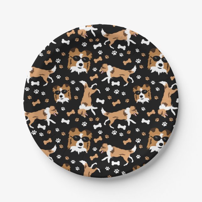 Plato De Papel Shells Shetland Sheepdog Mini Collie Pattern Pap (Anverso)