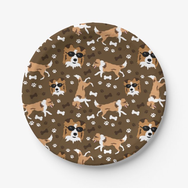Plato De Papel Shells Shetland Sheepdog Mini Collie Pattern Pap (Anverso)
