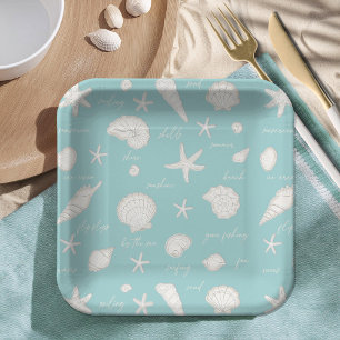 Plato De Papel Shells Starfish Sun Fun Textos Ivory ID918