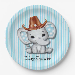 Plato De Papel Sheriff Cowboy Elephant Baby Shower Gracias