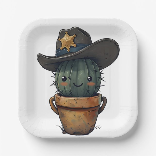 Plato De Papel Sheriff Spike-Cactus Character (Anverso)