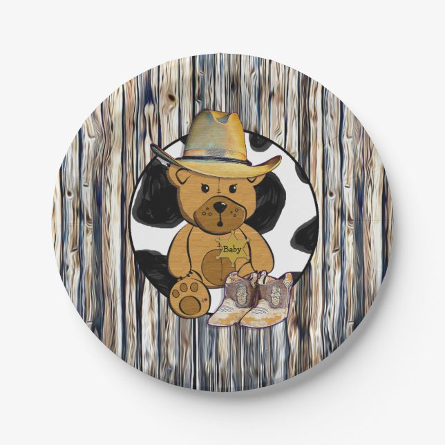 Plato De Papel Sheriff Teddy Oso Placa de papel para pasteles (Anverso)