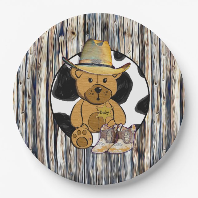 Plato De Papel Sheriff Teddy Oso Placa de papel para pasteles (Anverso)