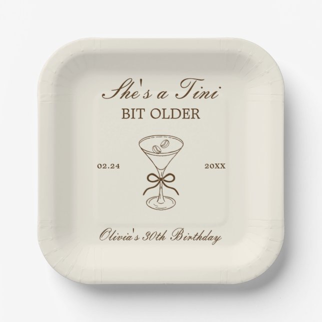 Plato De Papel She's A Tini Bit Older Coffee Martini Birthday (Anverso)