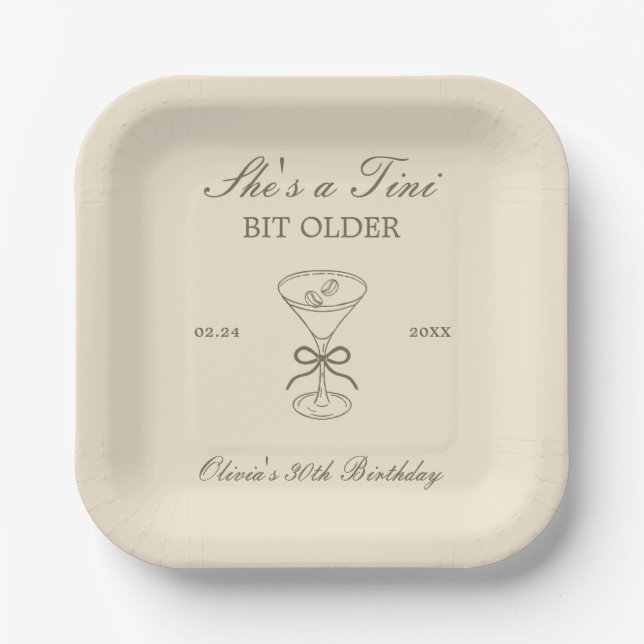 Plato De Papel She's A Tini Bit Older Coffee Martini Birthday (Anverso)