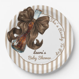 Plato De Papel She's Ready To Pop Bottle Bow Baby Shower