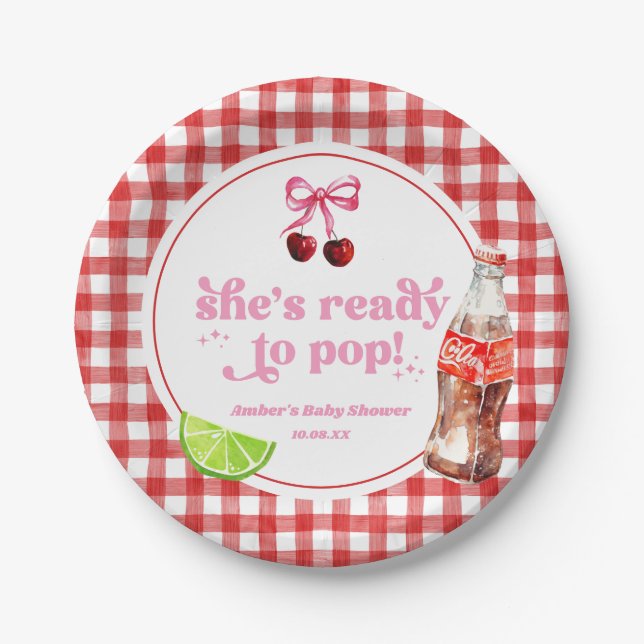 Plato De Papel She's Ready To Pop! Cherry Soda Pop Baby Shower (Anverso)