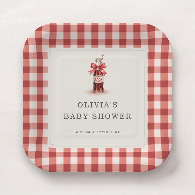Plato De Papel She's Ready to Pop Soda Gingham Baby Shower Party (Subido por el creador)