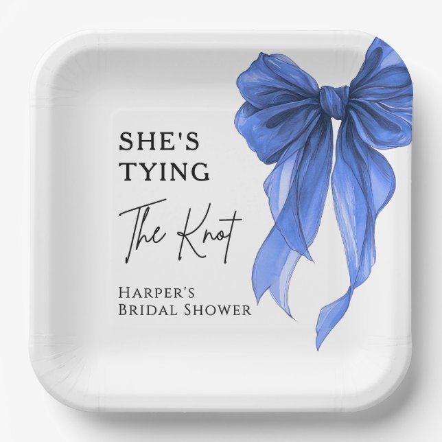 Plato De Papel She's Tying The Knot Blue Bow Bridal Shower (Anverso)