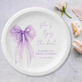Plato De Papel She's Tying The Knot Purple Bow Bridal Shower