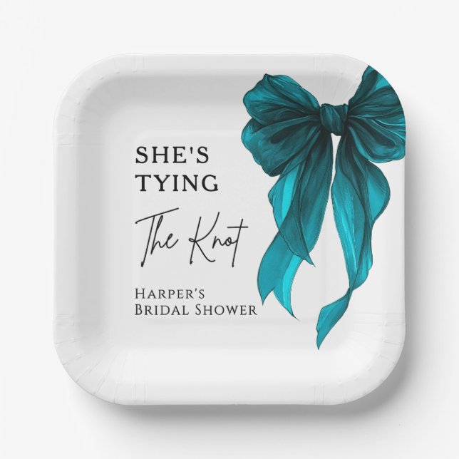 Plato De Papel She's Tying The Knot Turquoise Bow Bridal Shower (Anverso)