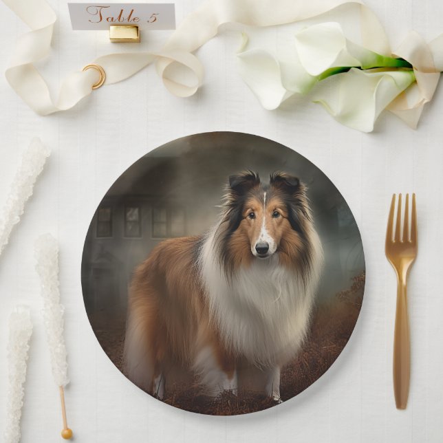 Plato De Papel Shetland Sheepdog Halloween Scary (Boda)