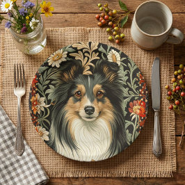 Plato De Papel Shetland Sheepdog Tricolor Sheltie Vintage Floral