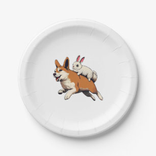 Plato De Papel Shiba Inu Dog and Rabbit - Jugando juntos diseño