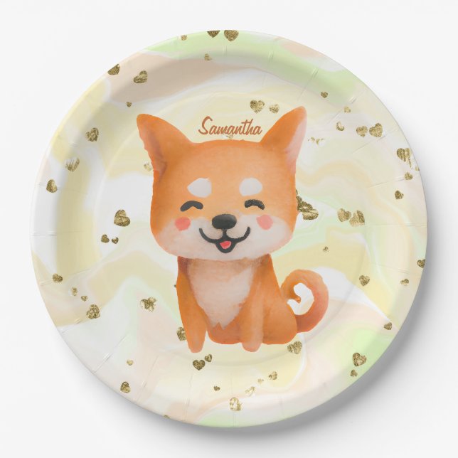 Plato De Papel Shiba Inu sonriente (Anverso)
