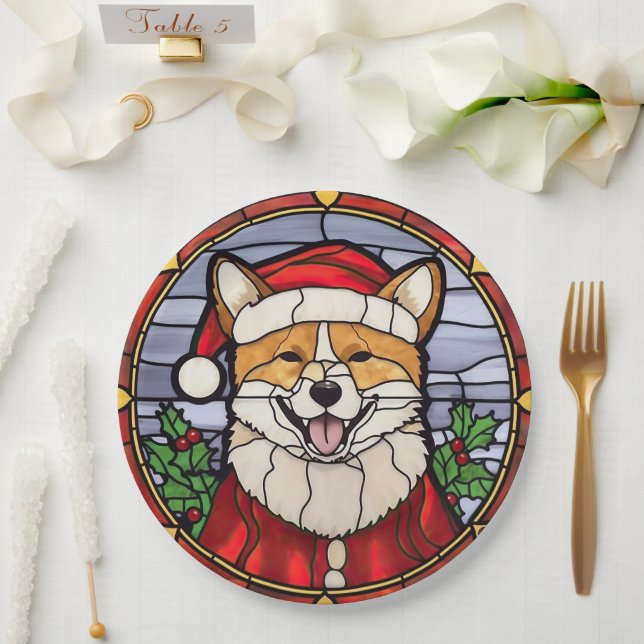 Plato De Papel Shiba Inu StainGlass Navidades (Boda)