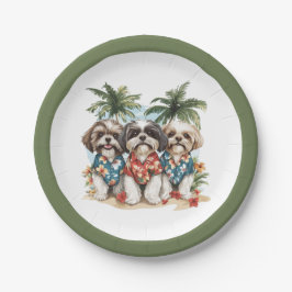 Plato De Papel Shih Tzu Dogs con Camisetas hawaianos