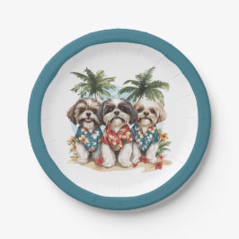 Plato De Papel Shih Tzu Dogs con Camisetas hawaianos